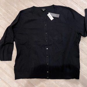 NWT Talbots Black Pima Cotton Cardigan Sweater 3X Cute!